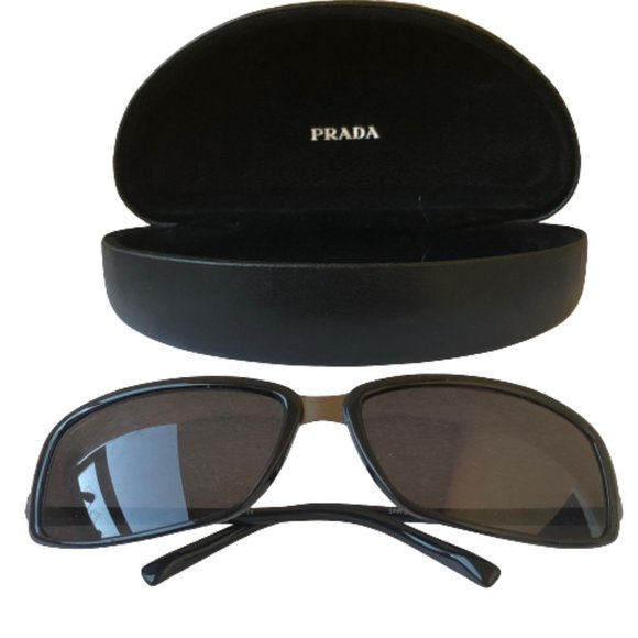 Prada Sunglasses Italy + Case Black Pewter Frame - Picture 1 of 12